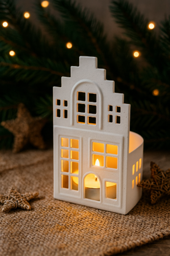 metalowy lampion na tealight domek